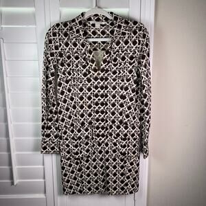 Diane von Furstenberg DVF brown and white printed silk knit Dilly dress Size 0